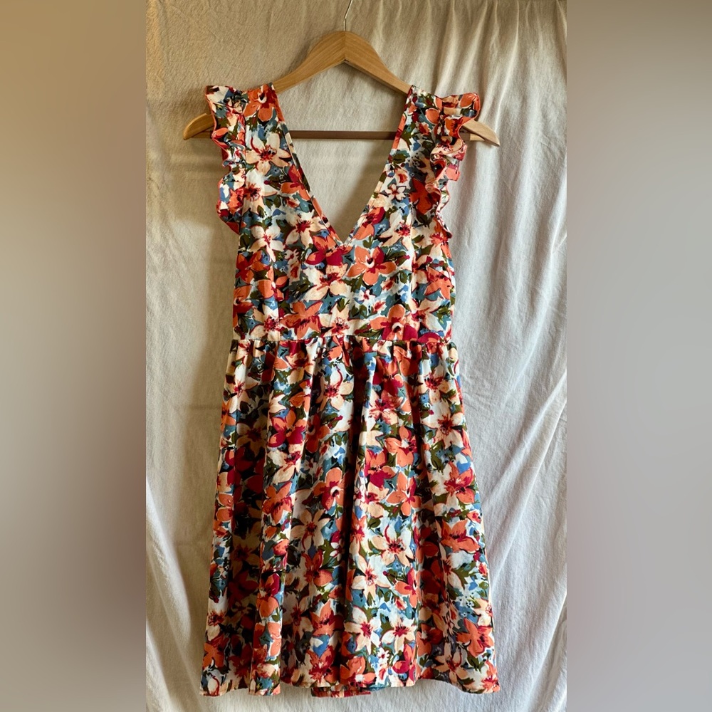 Shein Floral Ruffle Sleeve Dress with Bow Tie – Size Small (EU 36 / US 4)